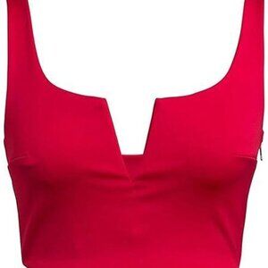Red V Neck Sleeveless Crop Top